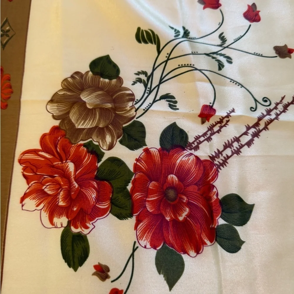 Large vintage 1960s Floral Square Scarf with Brown Border
